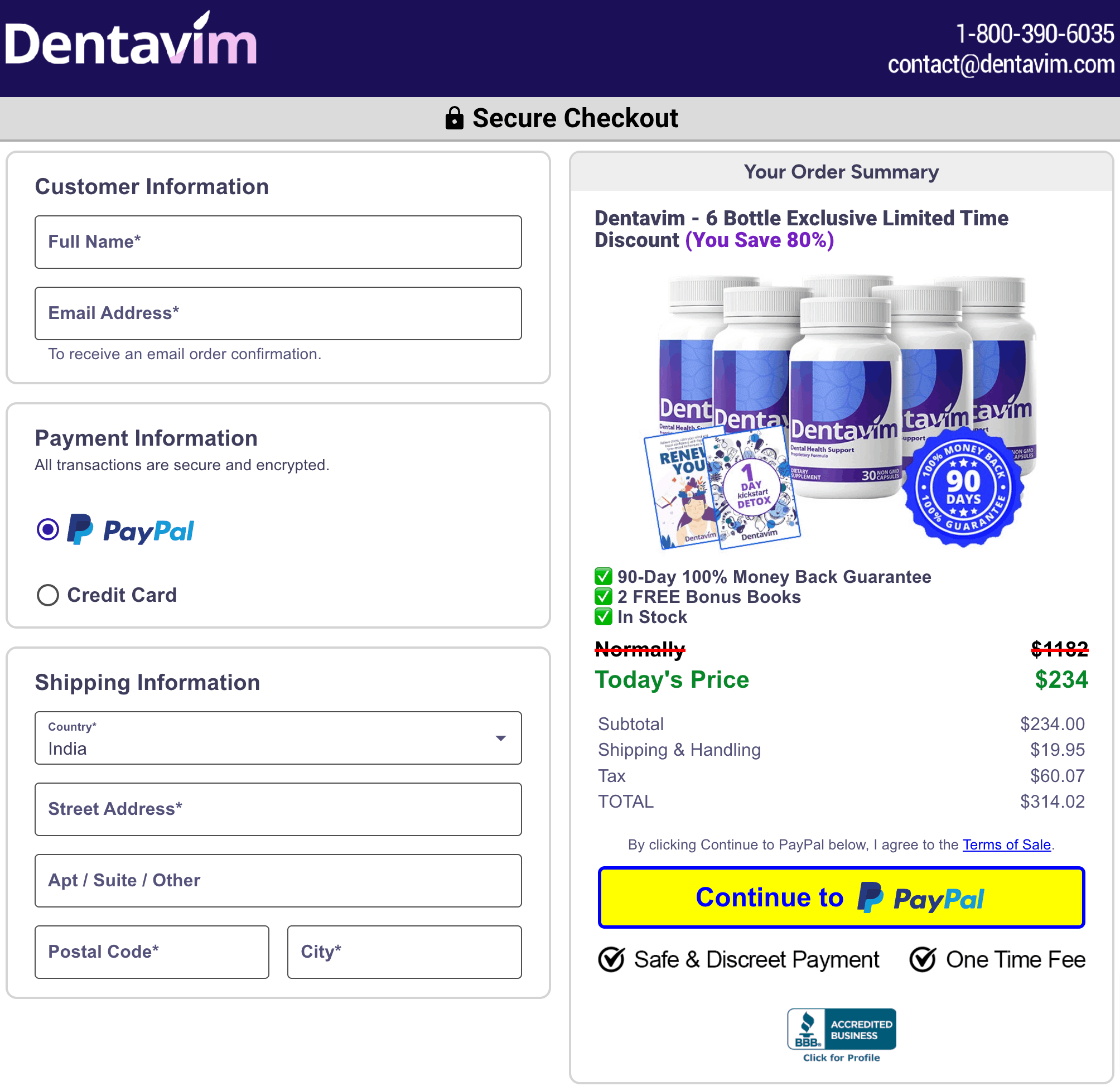 Dentavim Checkout Page